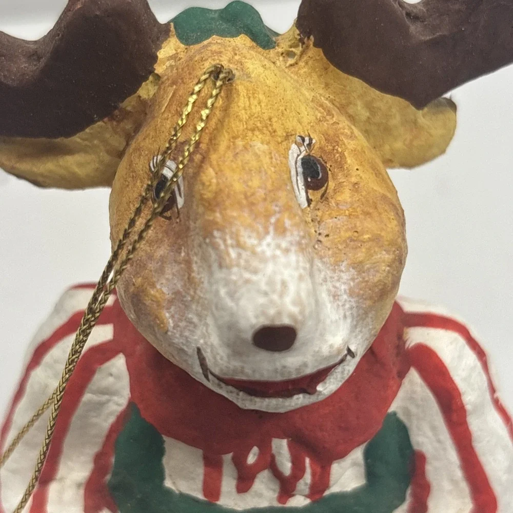 Vtg Paper Mache Christmas‎ Moose Ornament 5 1/2